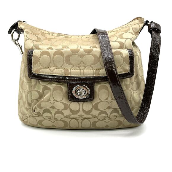 Coach Penelope Shoulder Bag Signature Khaki Brown Sateen Handbag F19232 Vtg Y2K - Picture 1 of 12